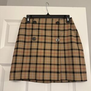 Mango Checkered Mini Skirt in Tan and Black